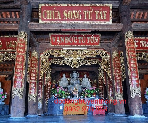 hoành phi câu đối bằng đồng treo chùa song tử