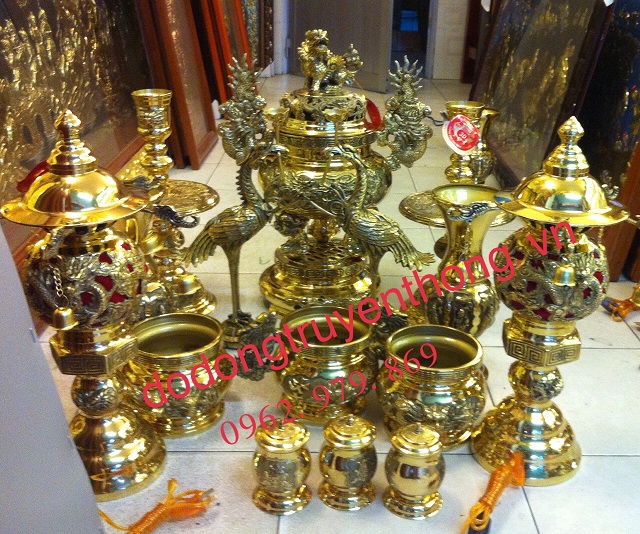 Giá bộ đồ đồng đại phát thờ gia tiên đầy đủ bộ đờ thờ đồng đại phát cơ bản cho bàn thờ gia tiên