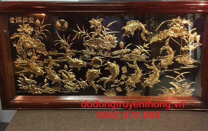 tranh cửu ngư quần tụ mạ vàng